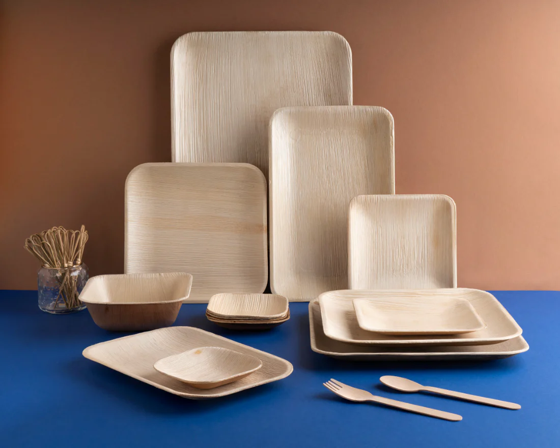Deep square biodegradable areca leaf bowls for appetizers soups and desserts